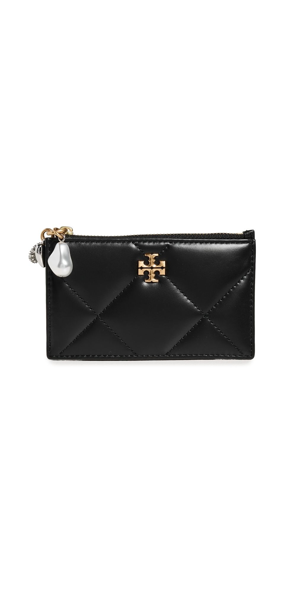 Tory Burch Kira Diamond Quilt Charm Zip Card Case Black One Size