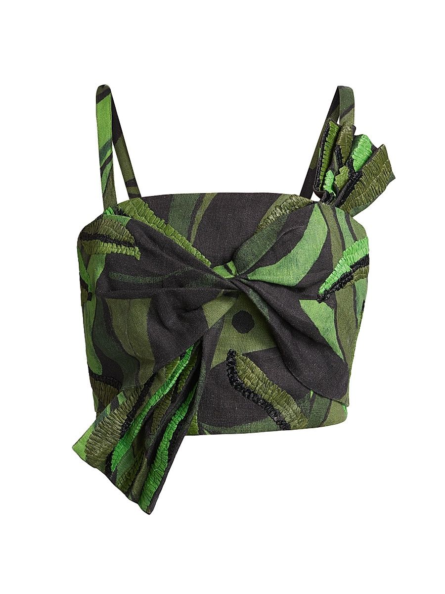 Women's Coconut Tree Flow Crop Top - Dark Green - Size XS