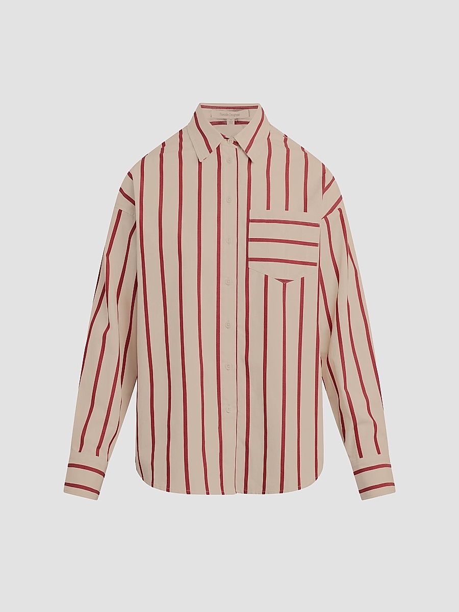 Women's The Beau Striped Cotton Shirt - White Crimson - Size Large