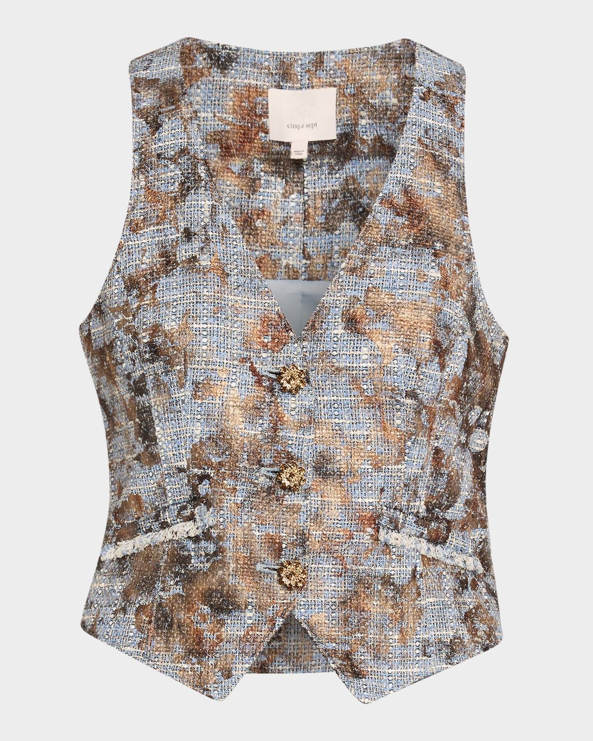Foil-Print Tweed Vest