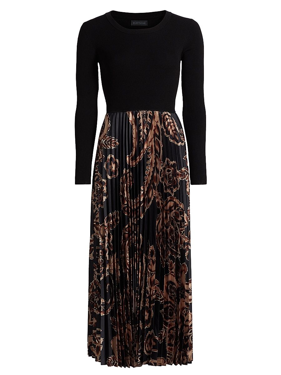 Women's Mave Paisley Mixed-Media Fit & Flare Midi-Dress - Noir And Mythical Paisley - Size Small