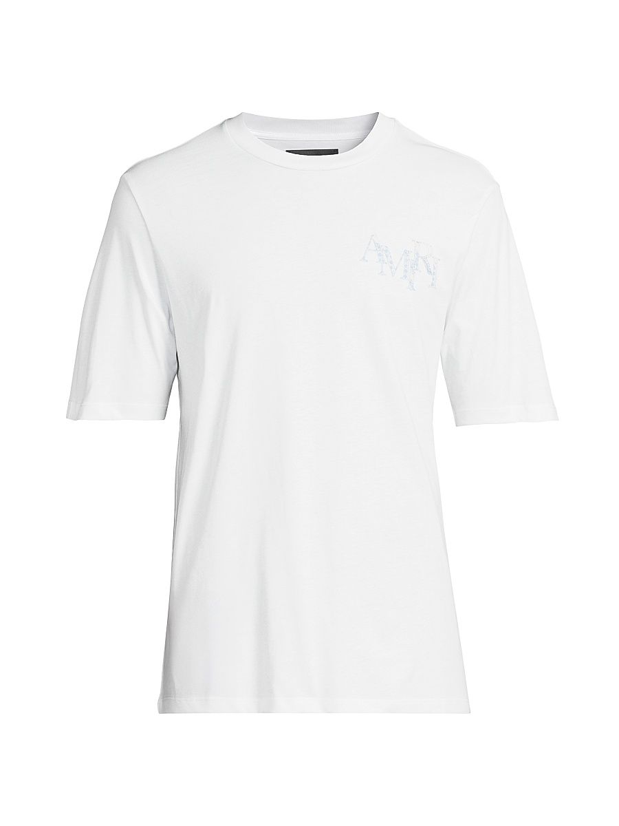 Men's Staggered Logo Cotton T-Shirt - White - Size Small