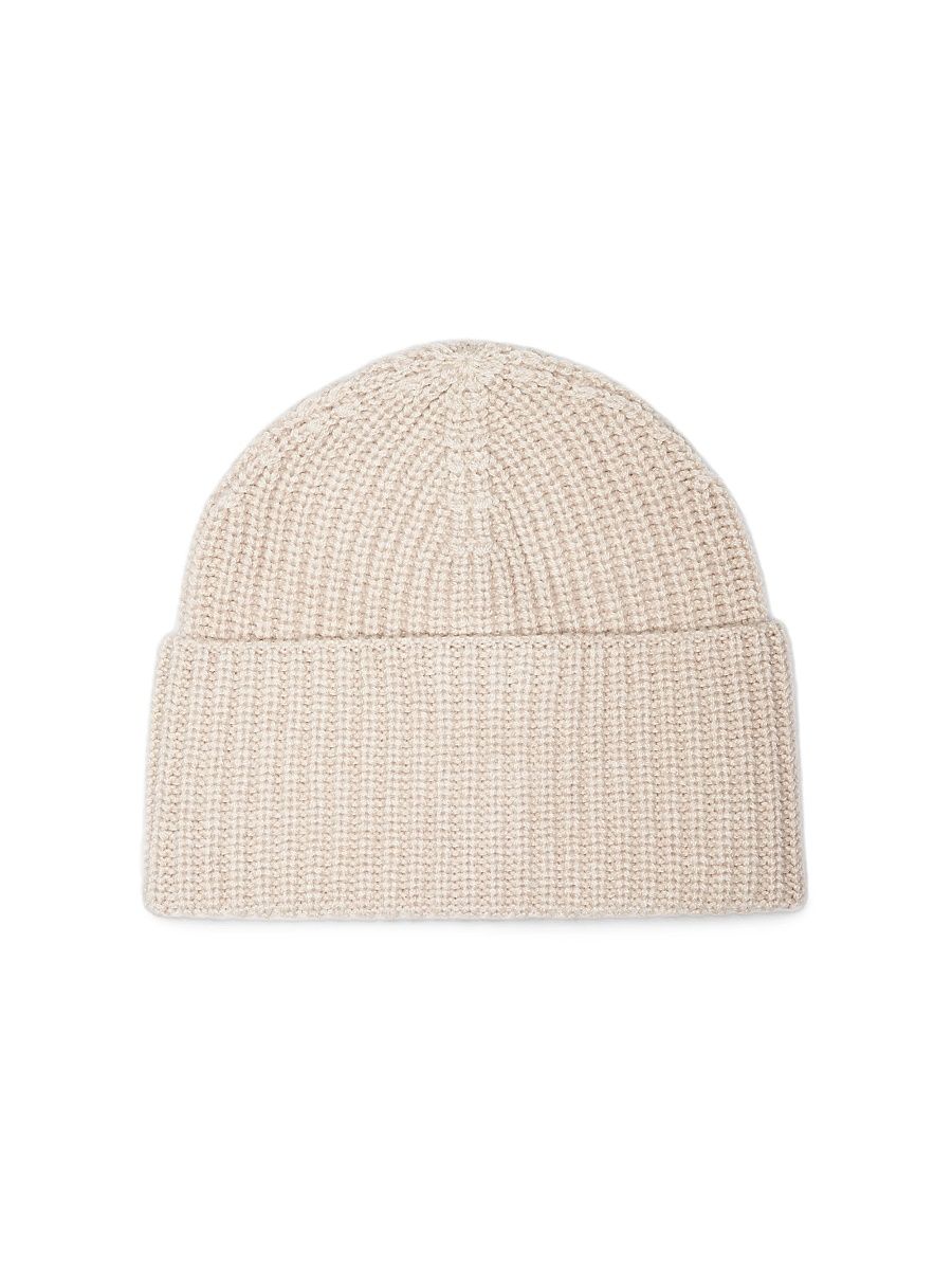 Men's Cashmere English Rib Knit Beanie - Beige - Size Medium