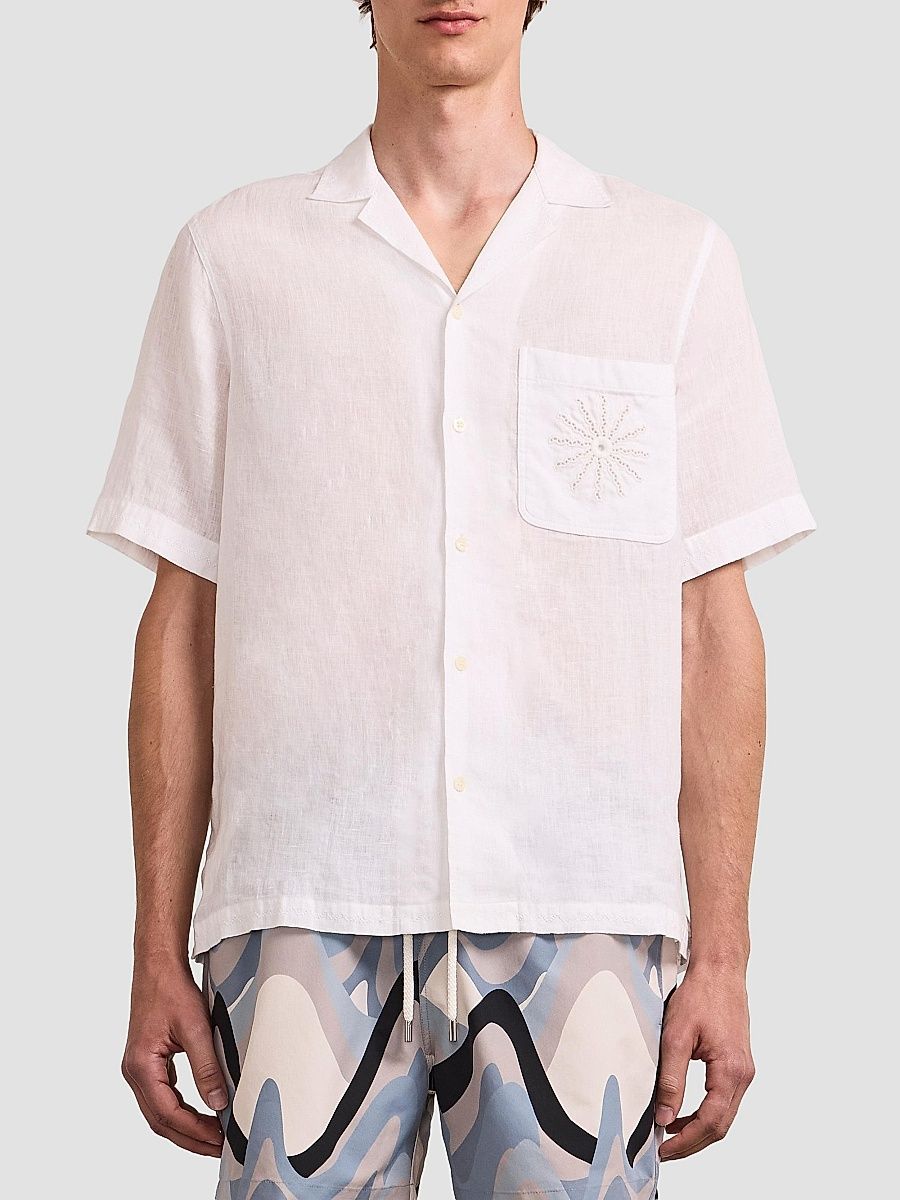 Frescobol Carioca Men's Alves Embroidered-Trim Linen Camp Shirt - White - Size Medium