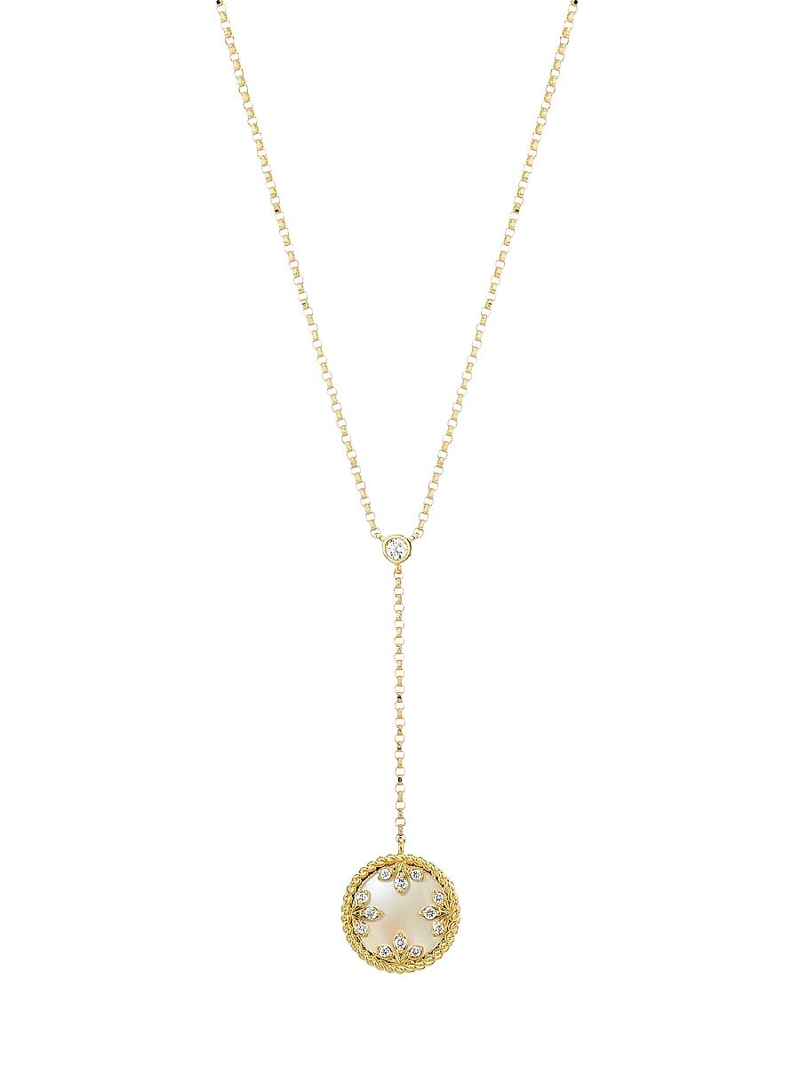 Women's Venetian Medallion 18K Yellow Gold, Mother-Of-Pearl & 0.07 TCW Diamond Y Necklace - Yellow Gold