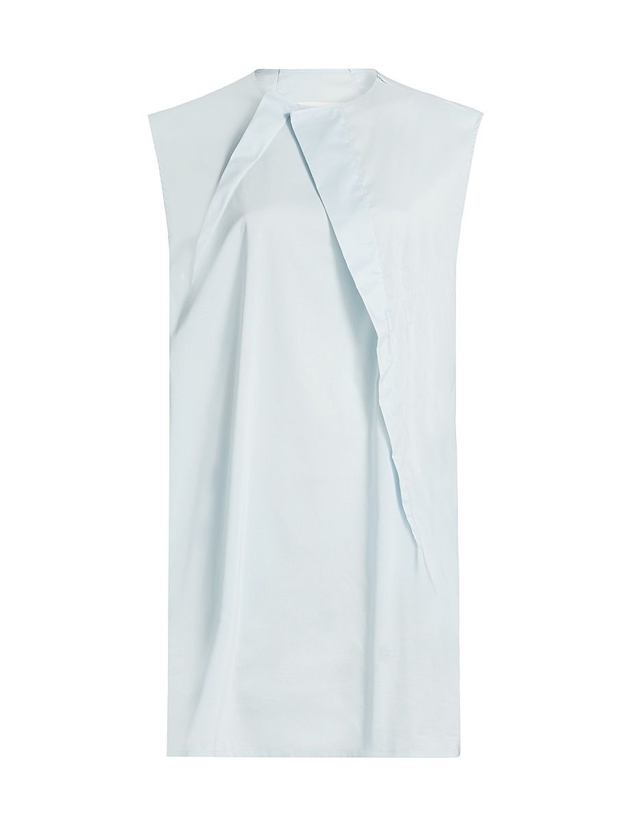 Women's Pleated Cotton-Blend Sleeveless Minidress - Light Blue - Size 8