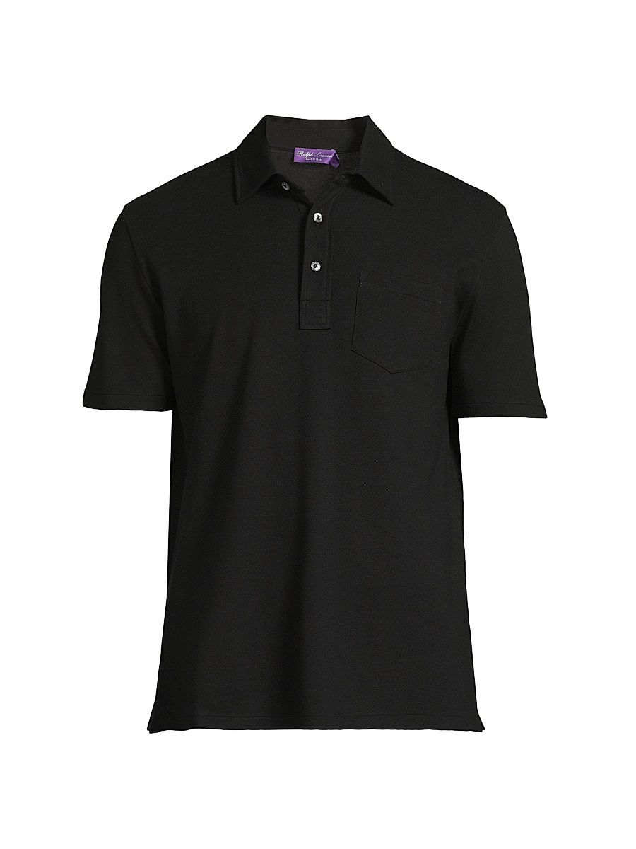 Men's Cotton-Cashmere Piqué Polo Shirt - Classic Black - Size XL