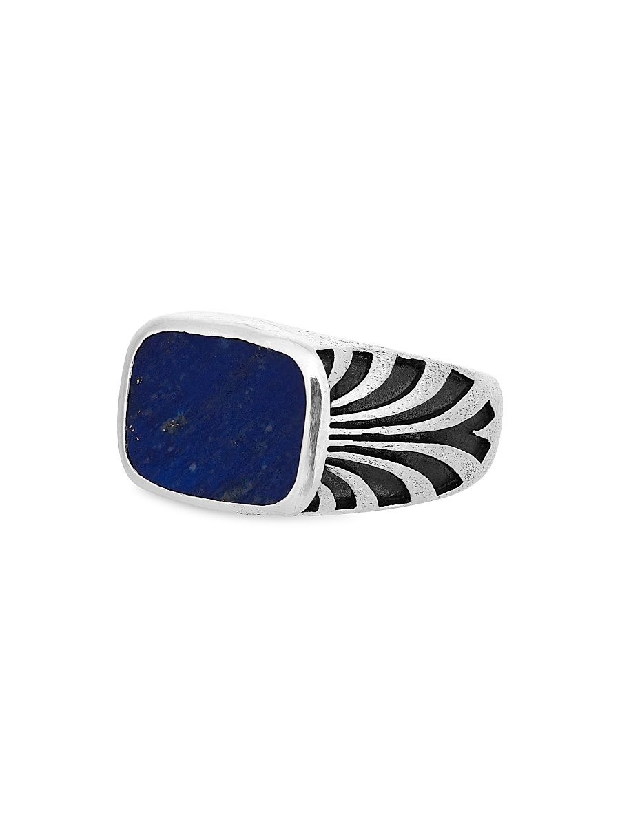 Men's Deco Sterling Silver & Lapis Lazuli Signet Ring - Grey - Size 10