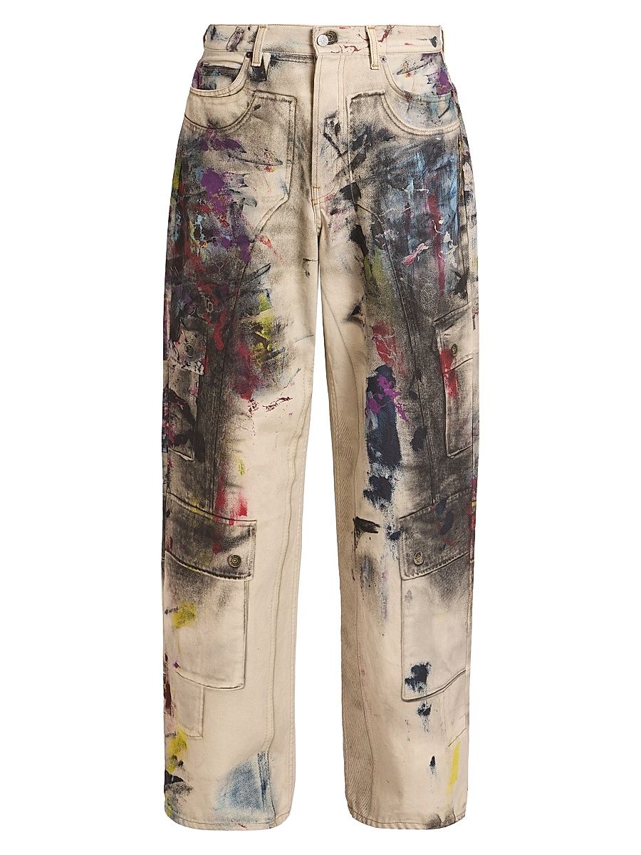 Men's Paint Splash Cotton Pants - White Multi - Size XL