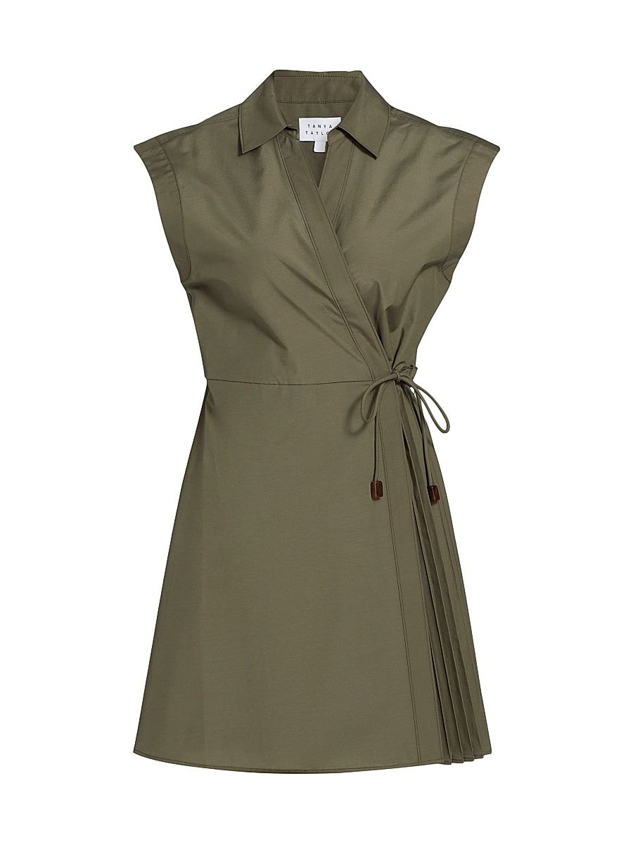 Women's Shivon Pleated Poplin Tie-Waist Shirtdress - Fern - Size 14