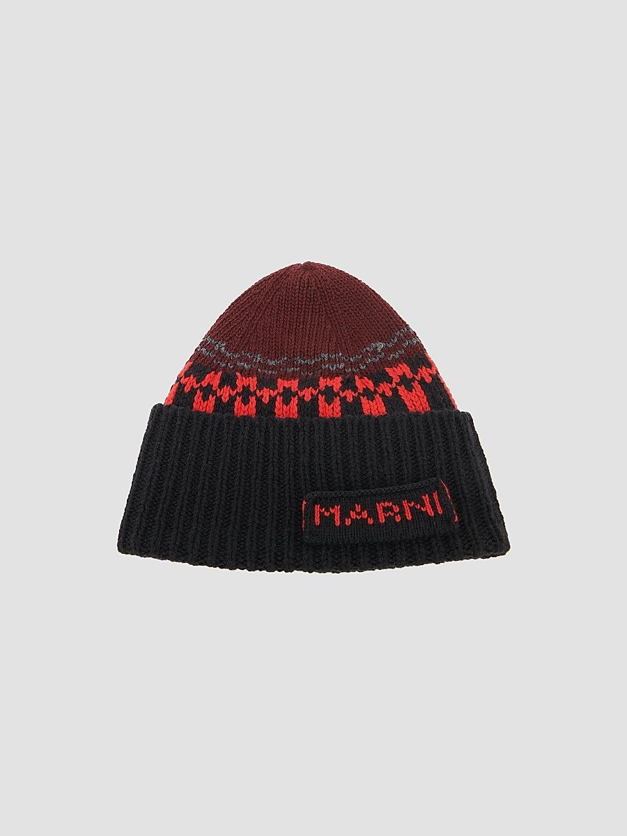 Men's Logo-Knit Jacquard Wool Beanie - Wine - Size Medium