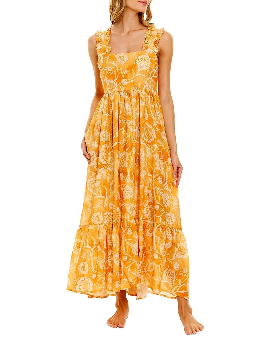 Women's Summer Soirée Mika Claire Printed Linen Maxi Dress - Yellow - Size Medium