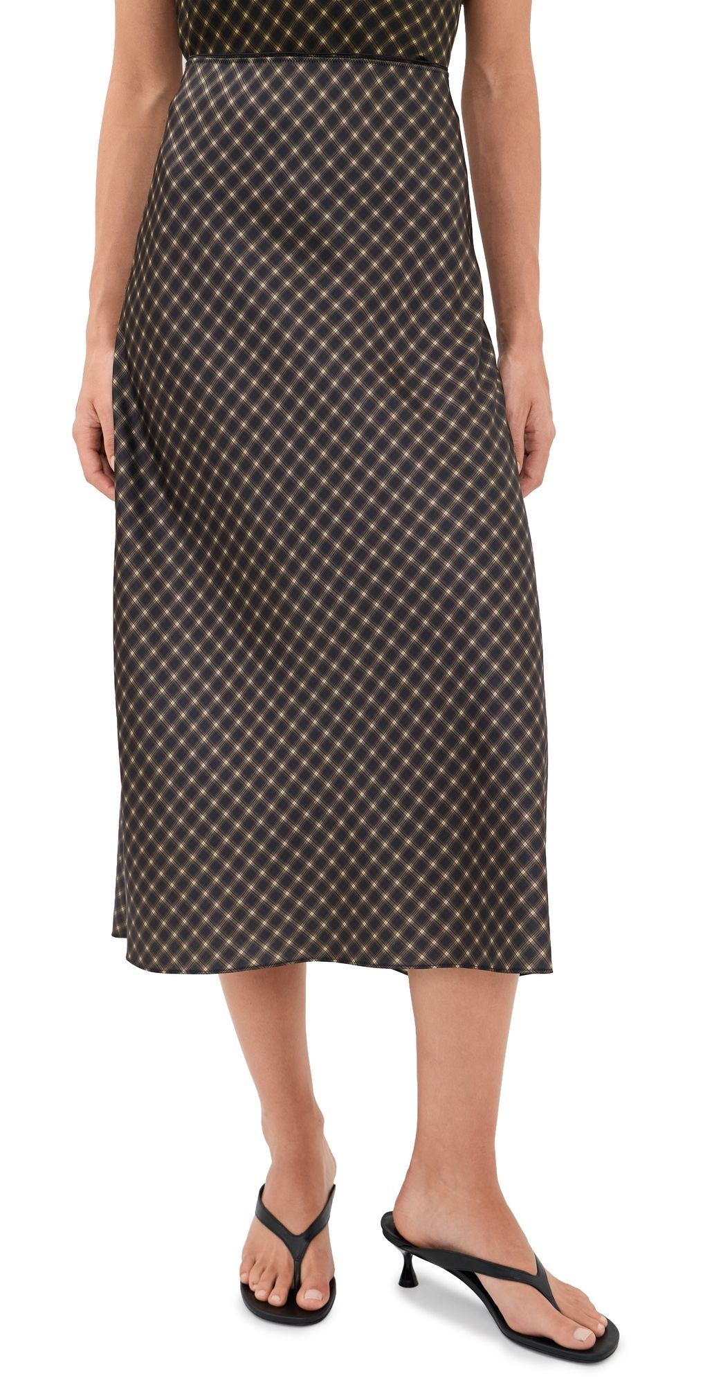 Vince Plaid Slip Skirt Black/Camel M