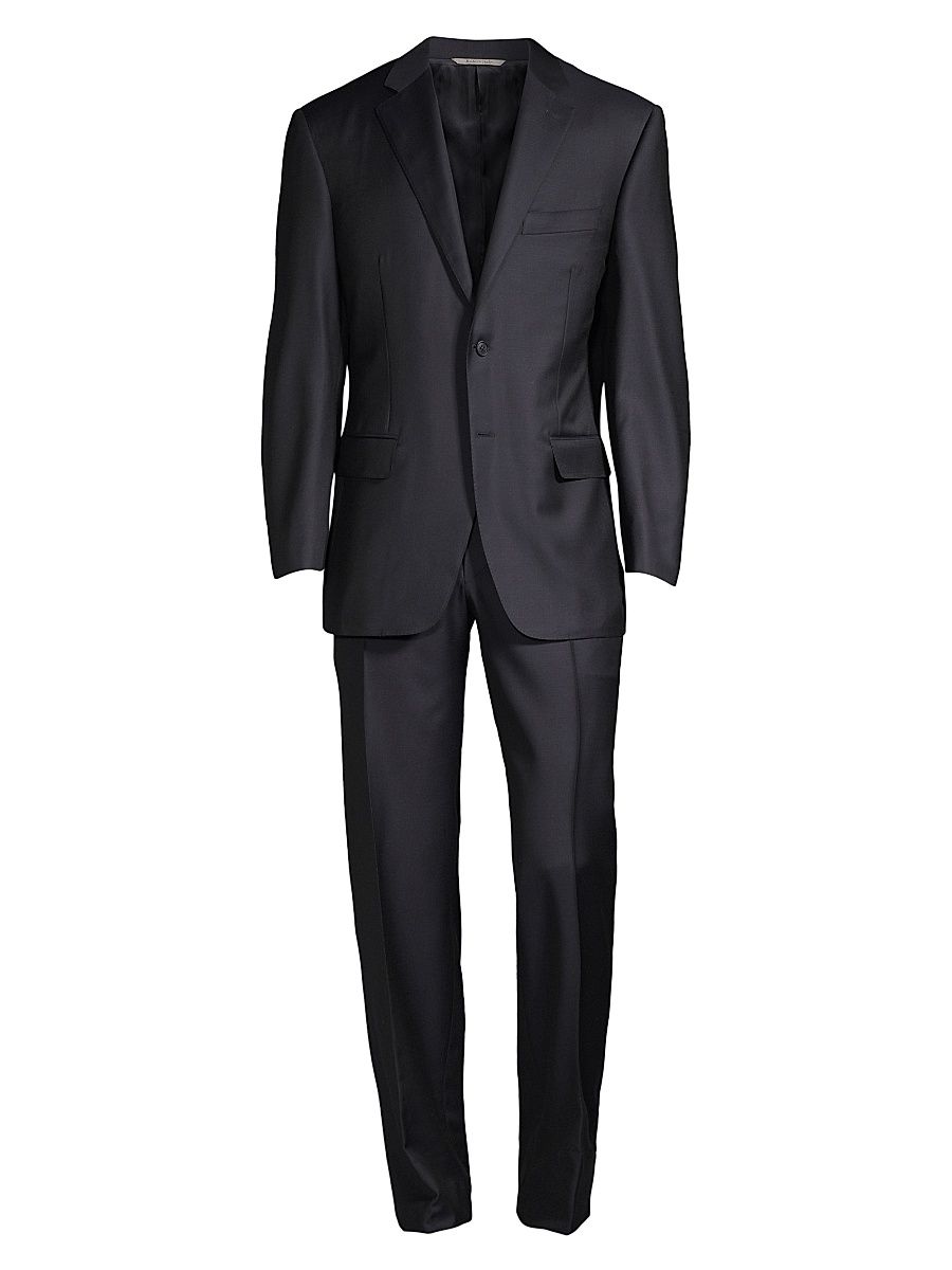 Men's Wool Two-Button Suit - Navy - Size 38