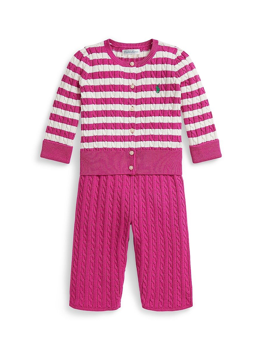Baby Girl's Cable-Knit Cardigan & Pants Set - College Pink - Size Newborn