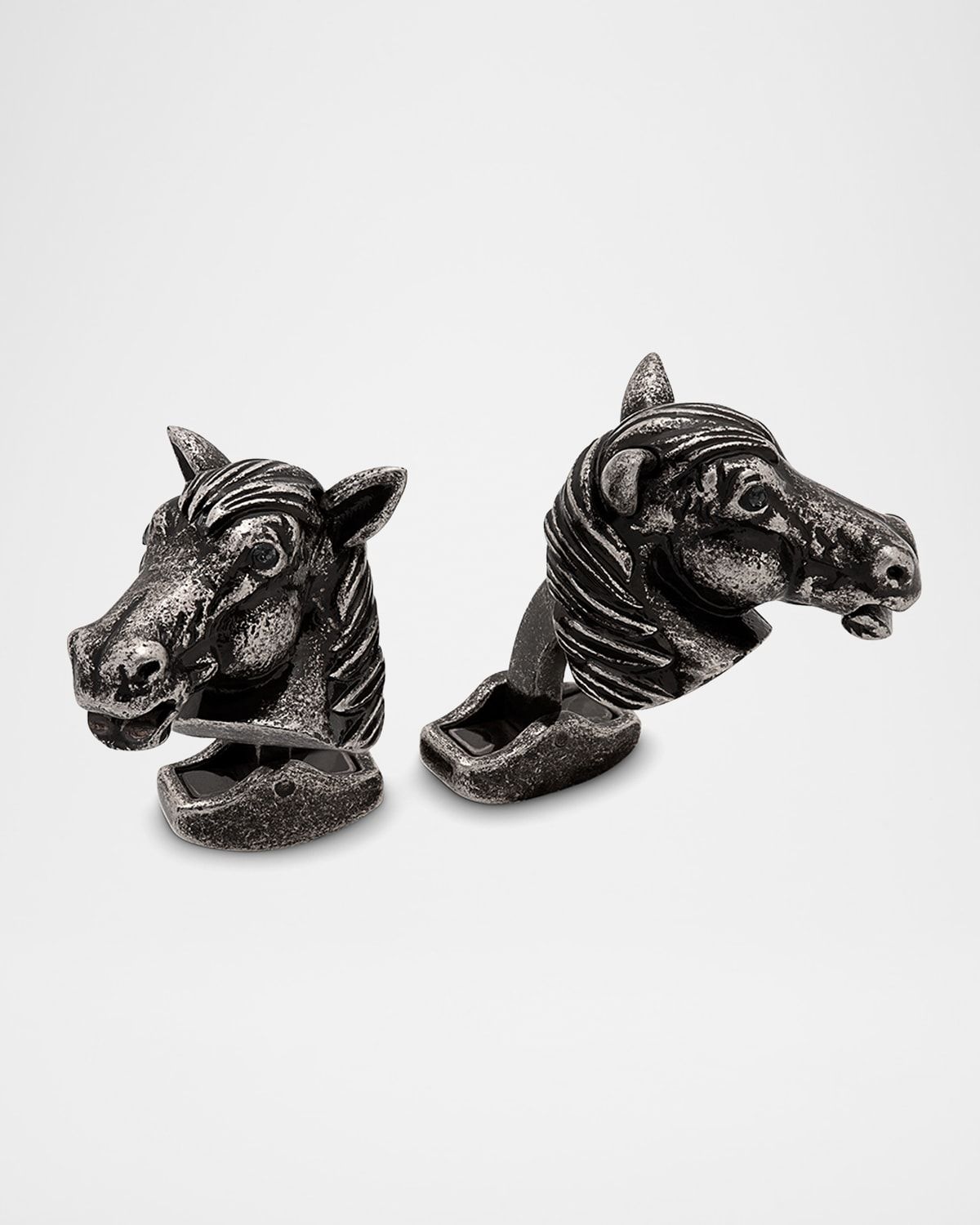 Men & apos;s Oxidized Silver Horse Mechanical Cufflinks with Swarovski Crystals