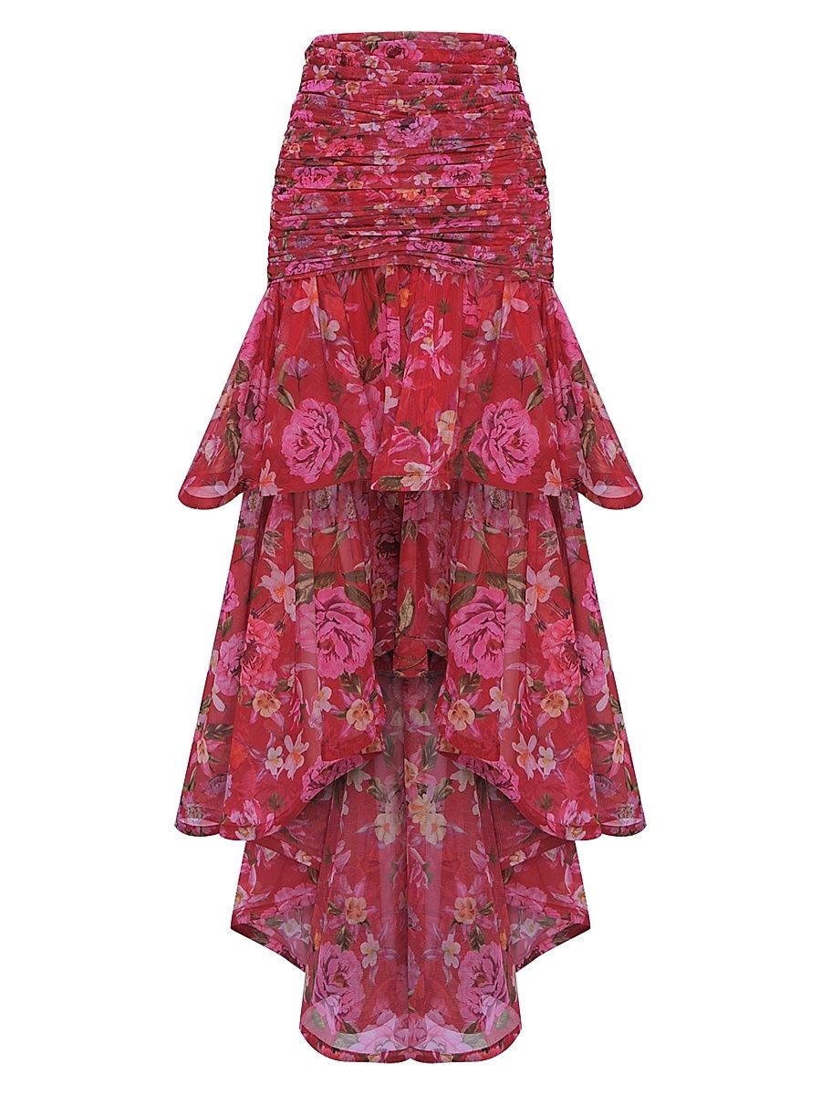 Women's Peony Floral Body-Con Midi-Skirt - Red - Size 2