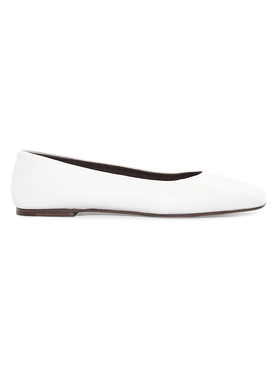 Women's Leather Square-Toe Ballet Flats - White - Size 12