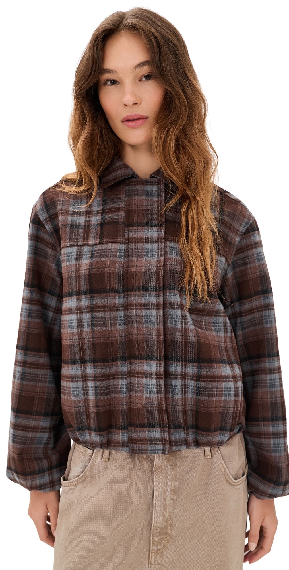 Joe's Jeans The Bella Bomber Jacket Brown/Blue Plaid L