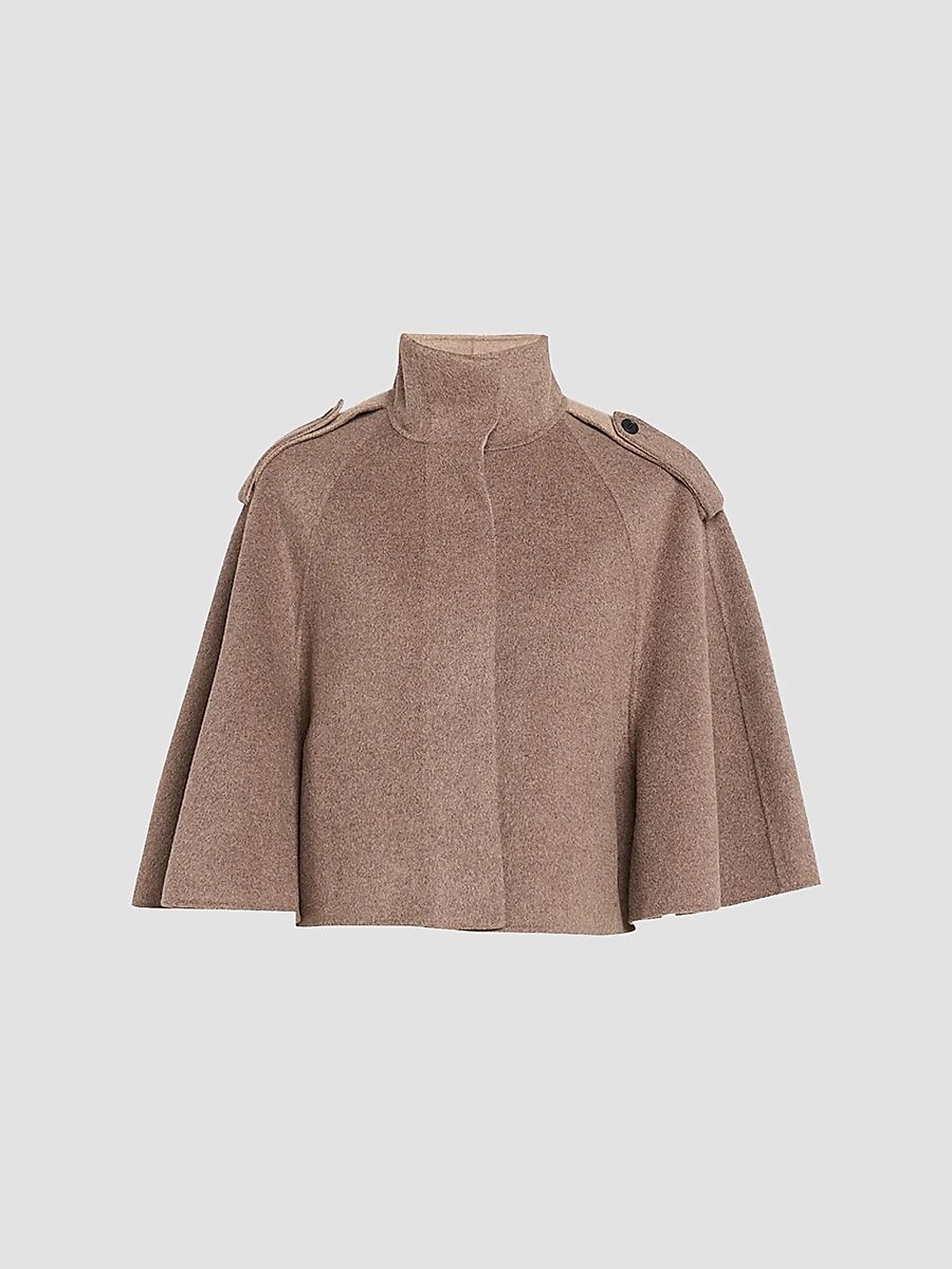 Women's Yara Wool-Blend Cape Jacket - Mushroom Melange - Size XL