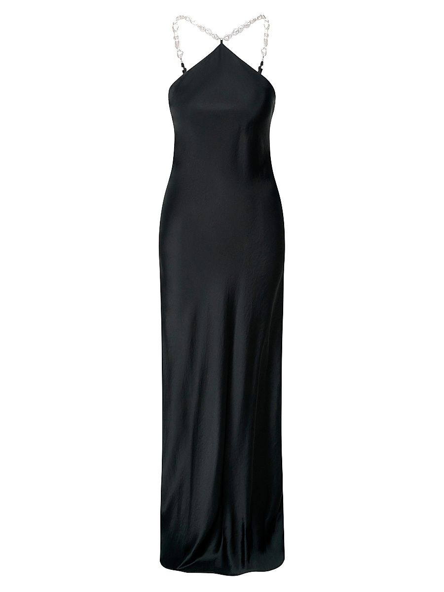 Women's Cadence Imitation Pearl-Embellished Satin Maxi Dress - Black - Size 14