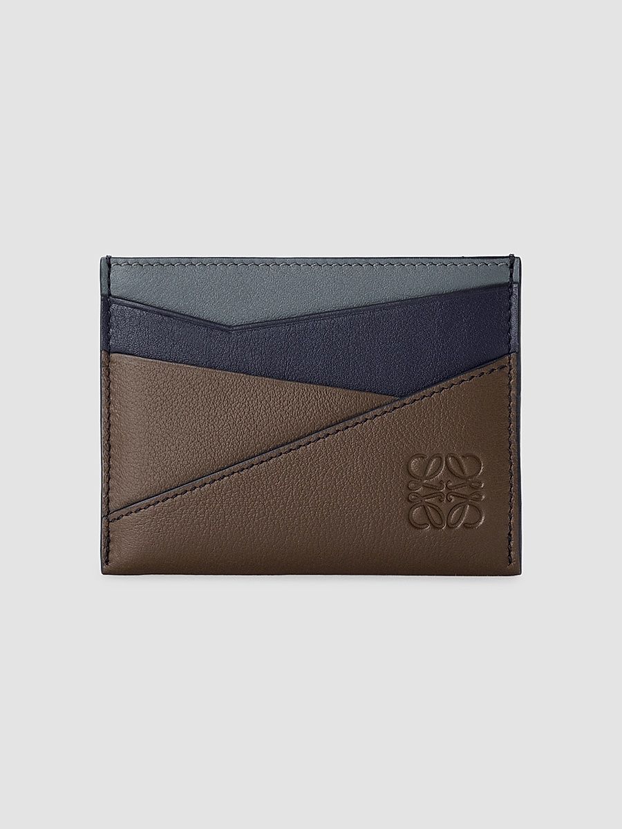 LOEWE Men's Puzzle Edge Colorblocked Leather Card Case - Blue Grey Navy