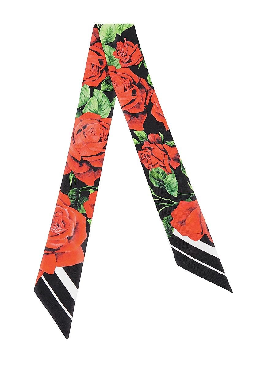 Women's Rose-Printed Silk Headscarf - Rose