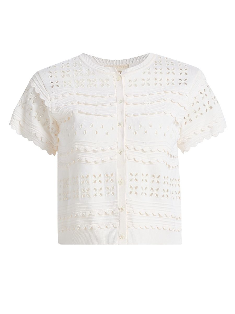 Women's Abriana Eyelet Cropped Cardigan - Cowrie - Size XL