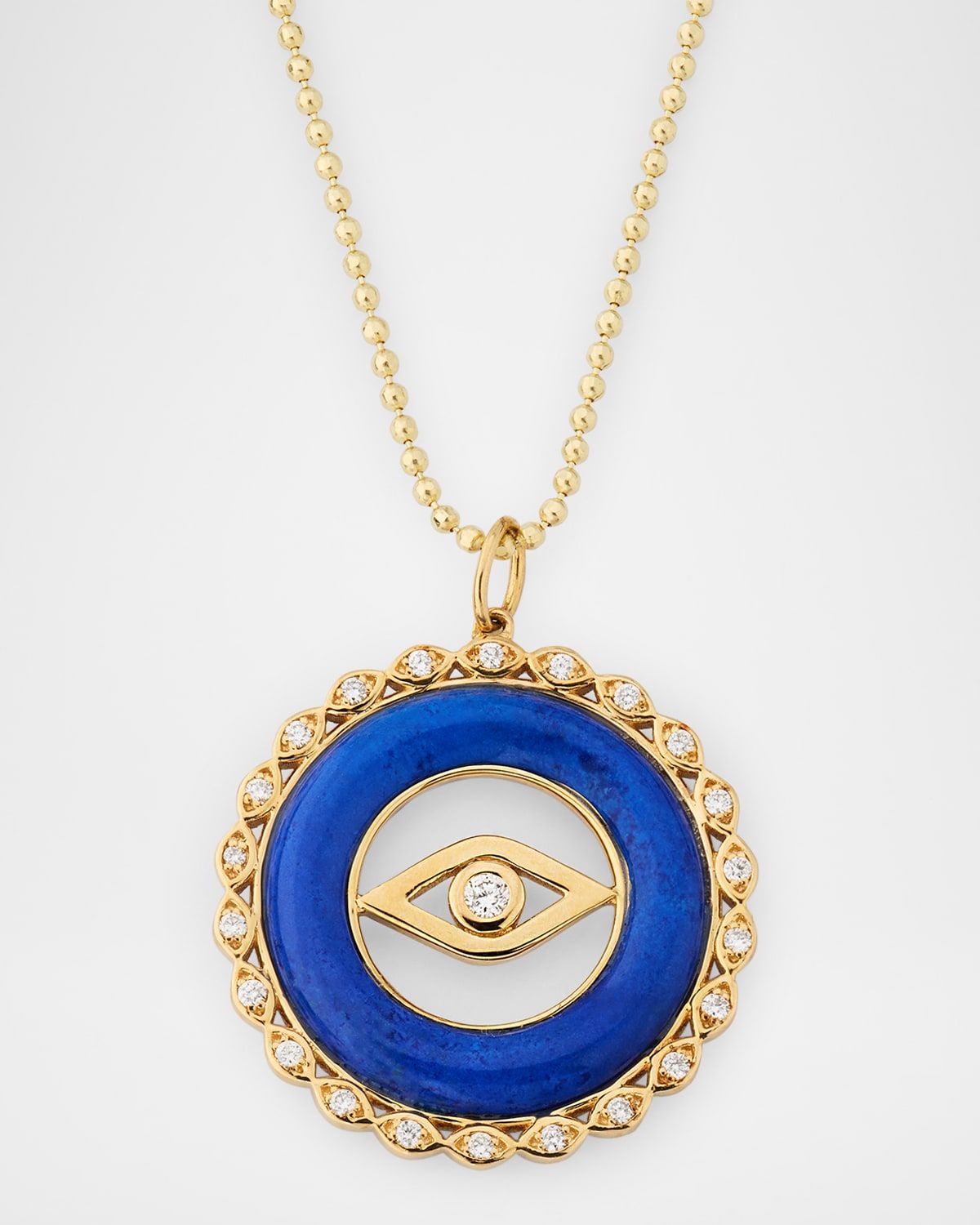 Evil Eye Stone Pendant on 18" Medium Bolita Chain Necklace