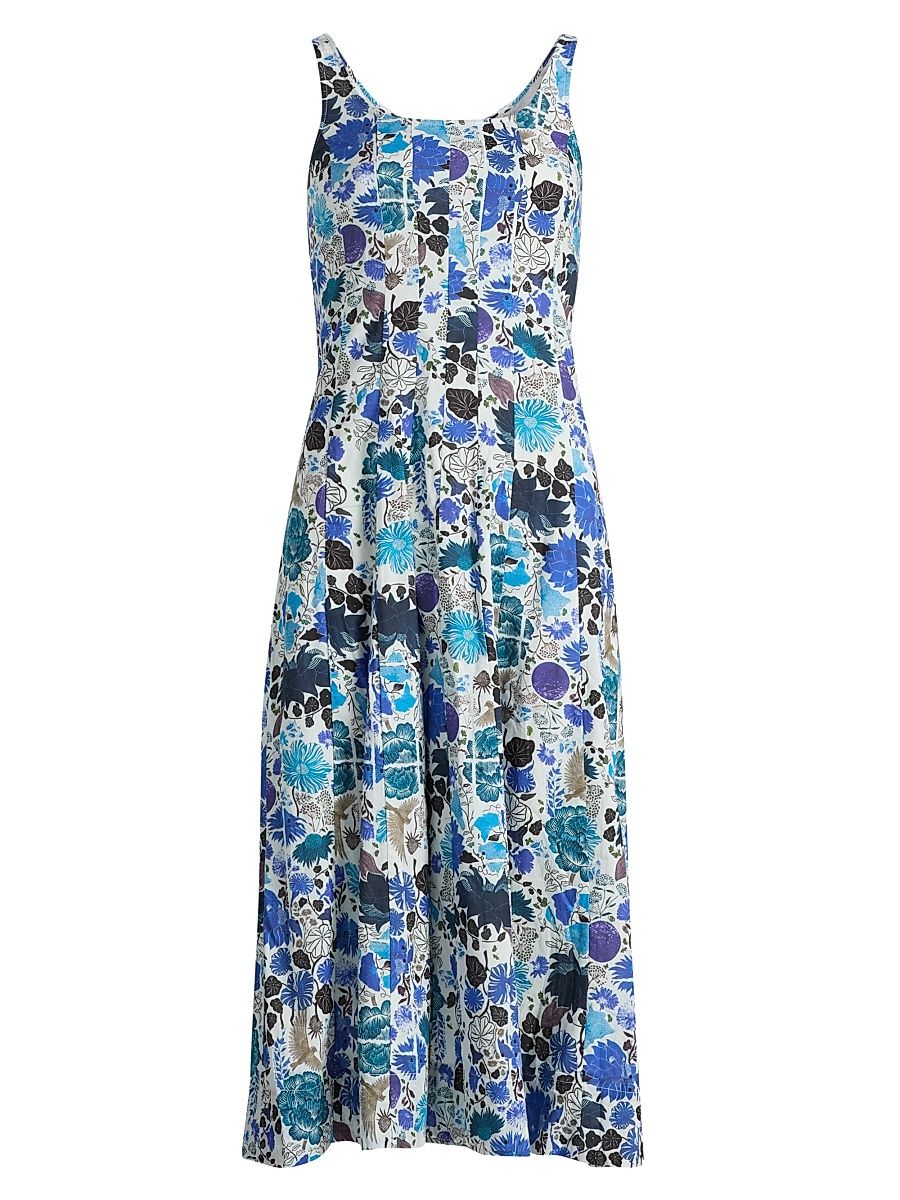 Women's Camillie Floral Cotton Midi-Dress - Blue Heran - Size Small