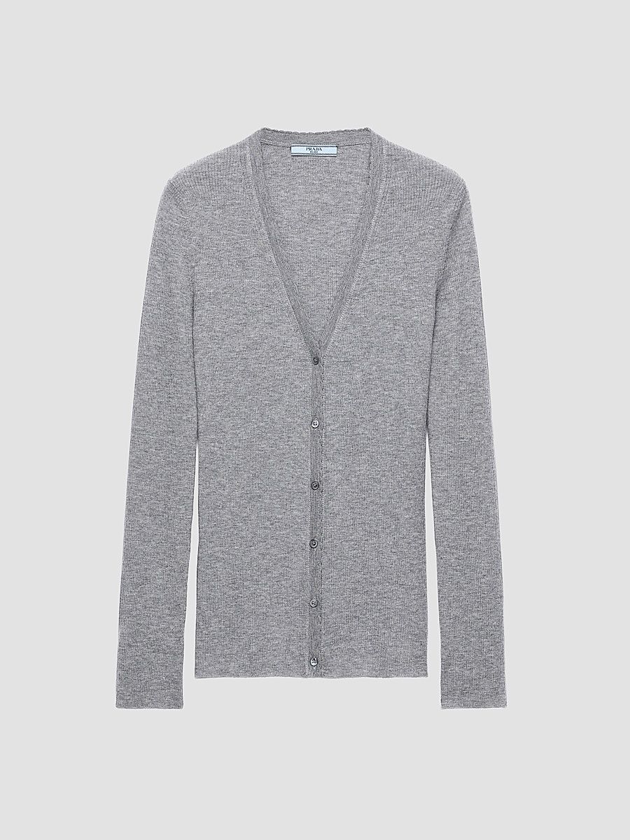 Women's Ribbed Cashmere Cardigan - Grey - Size 4