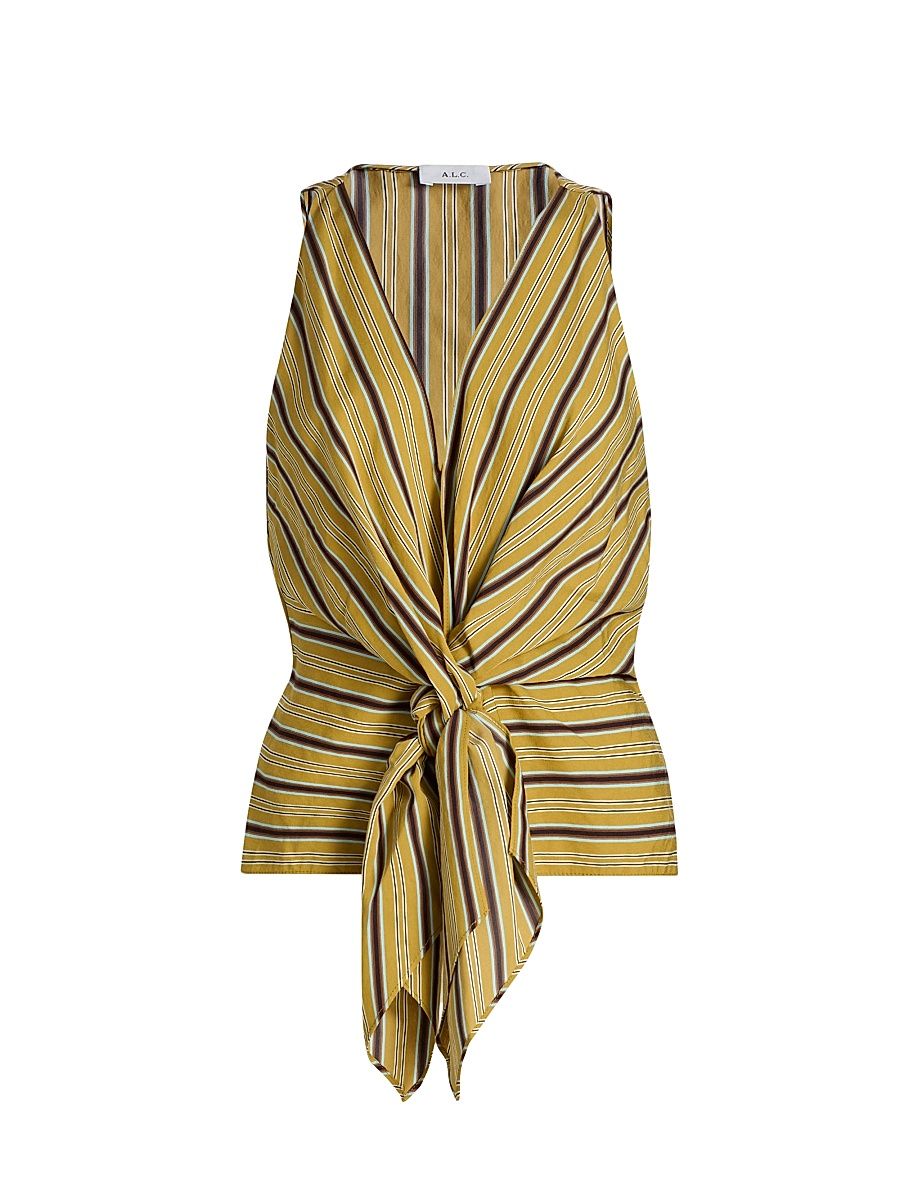 Women's Elle Striped Tie-Waist Top - Curry Ganache - Size 14