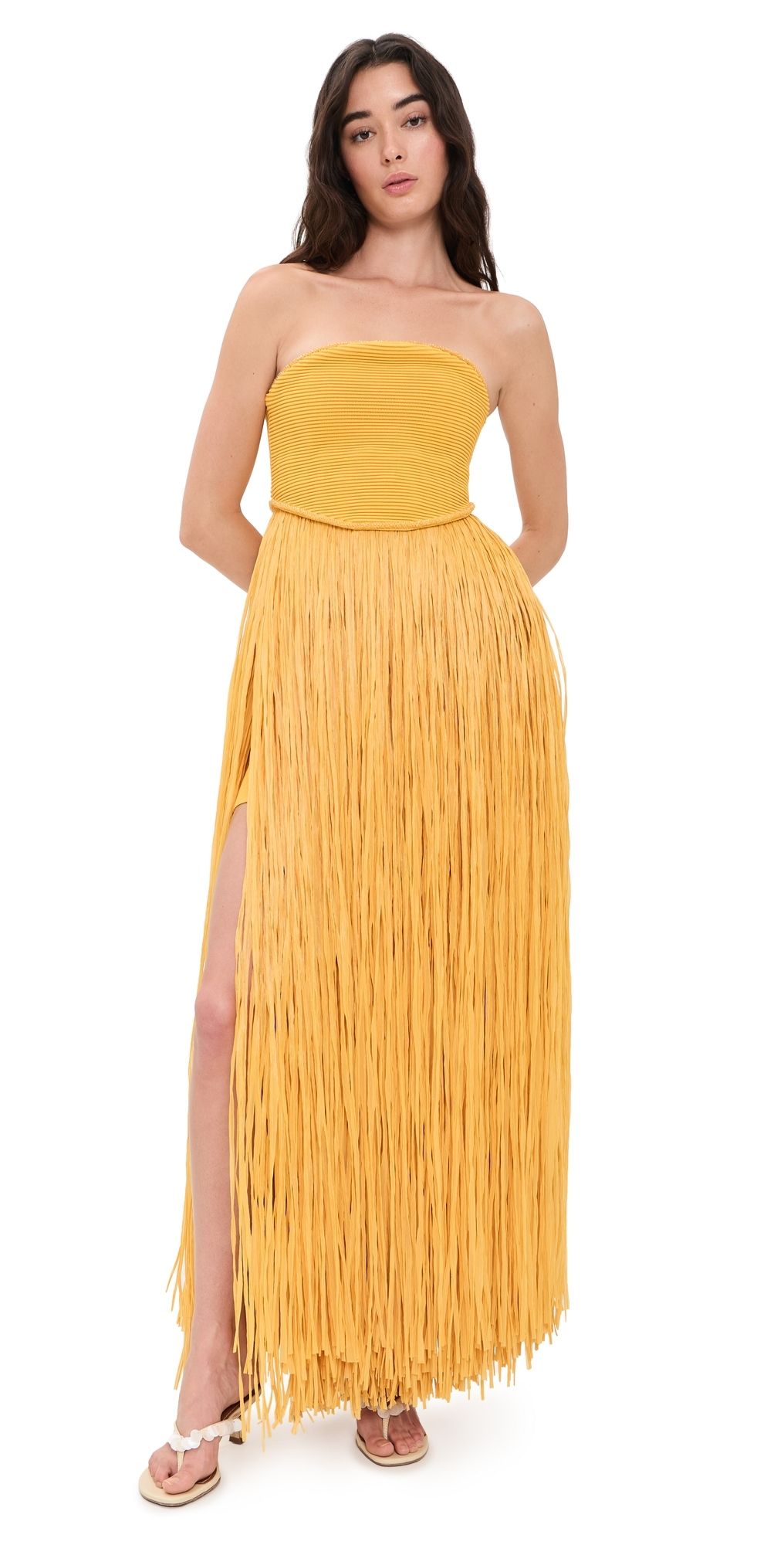 Aje Florentia Raffia Maxi Dress Mustard XXS
