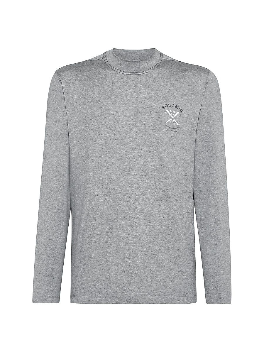 Men's Comfort Silk Jersey Long Sleeve T-Shirt with Embroidery - Medium Grey - Size 32