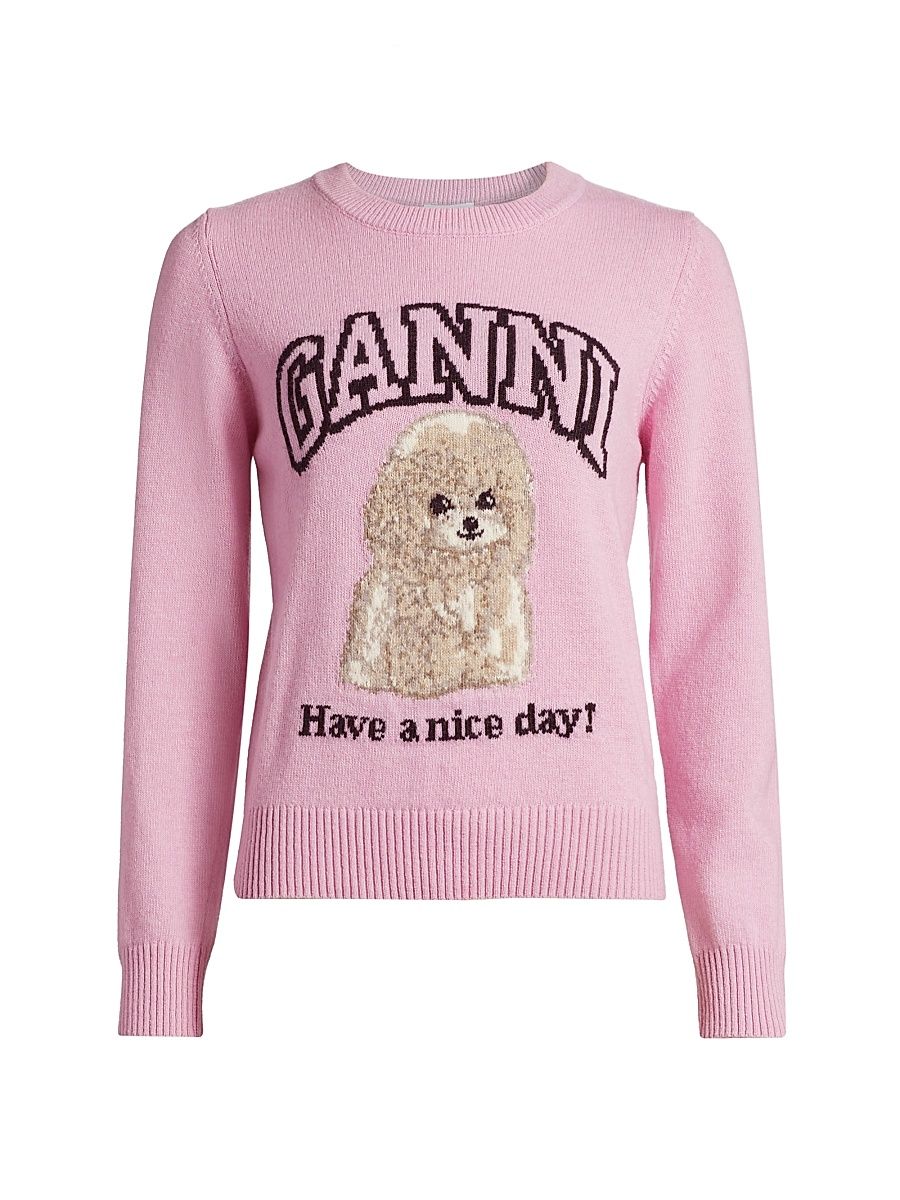 Women's Poodle Wool-Blend Crewneck Sweater - Chalk Pink - Size Medium