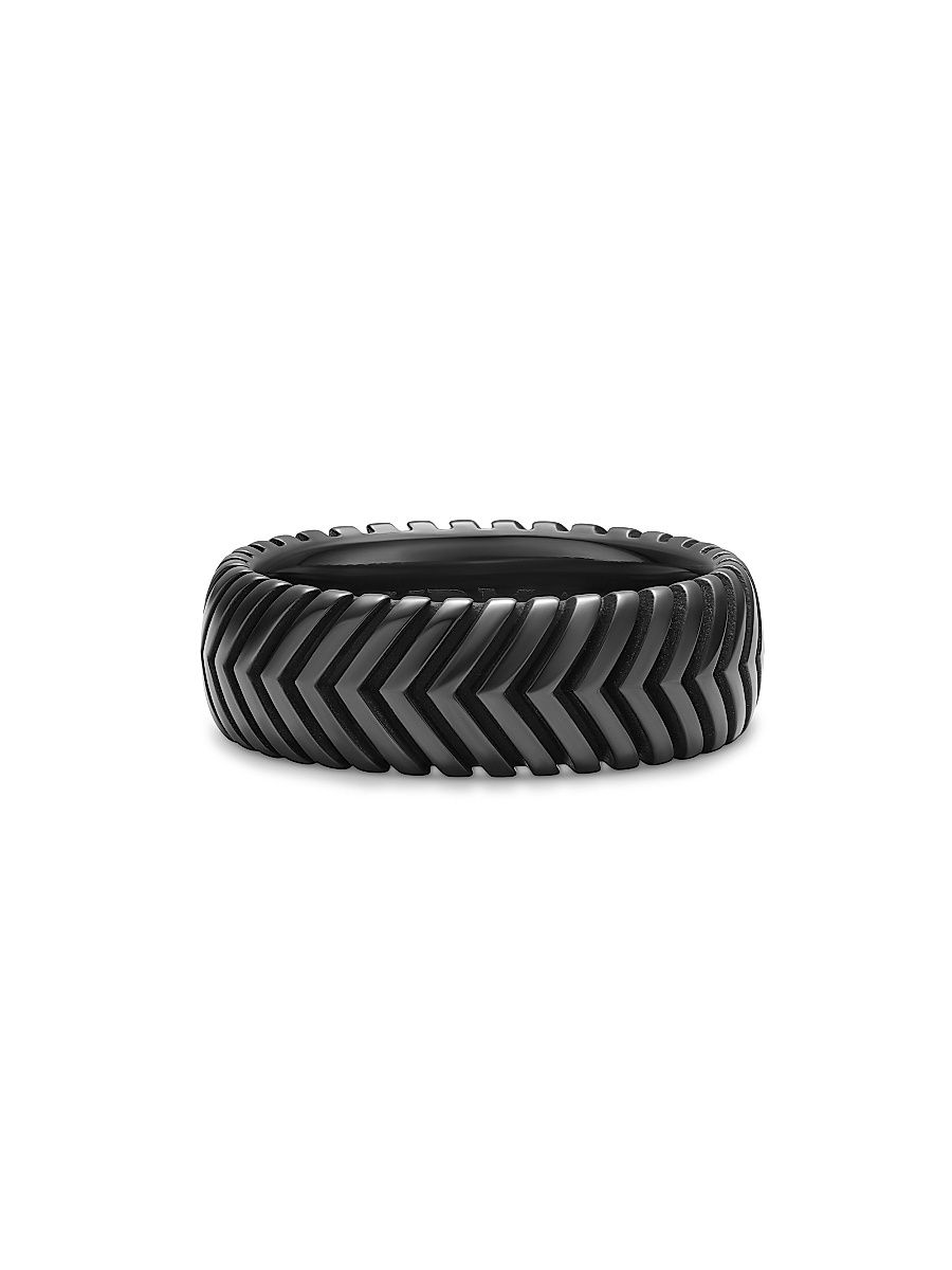 Men's Chevron Band Ring in Black Titanium, 8MM - Black - Size 10