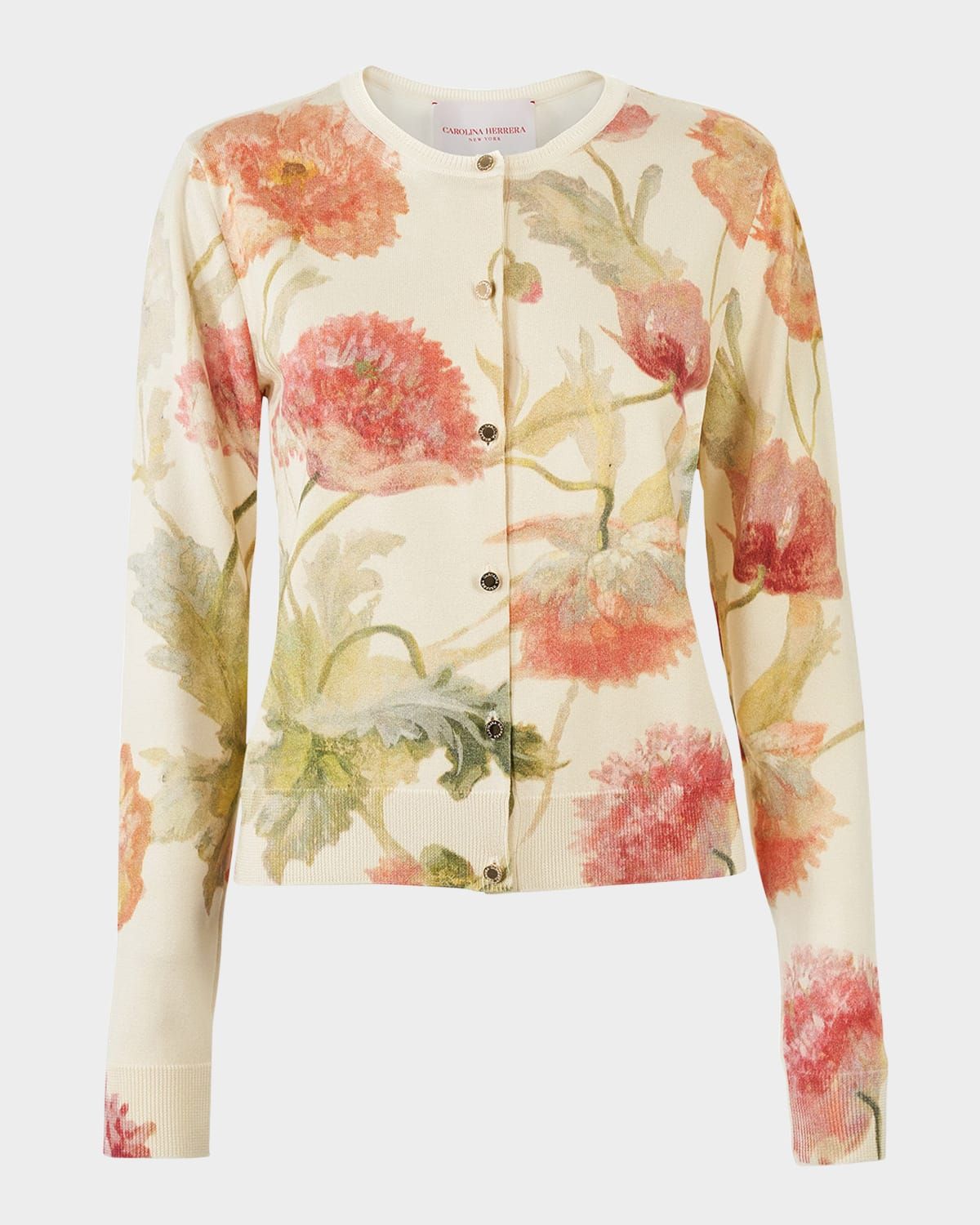 Floral-Print Silk-Cotton Crewneck Cardigan