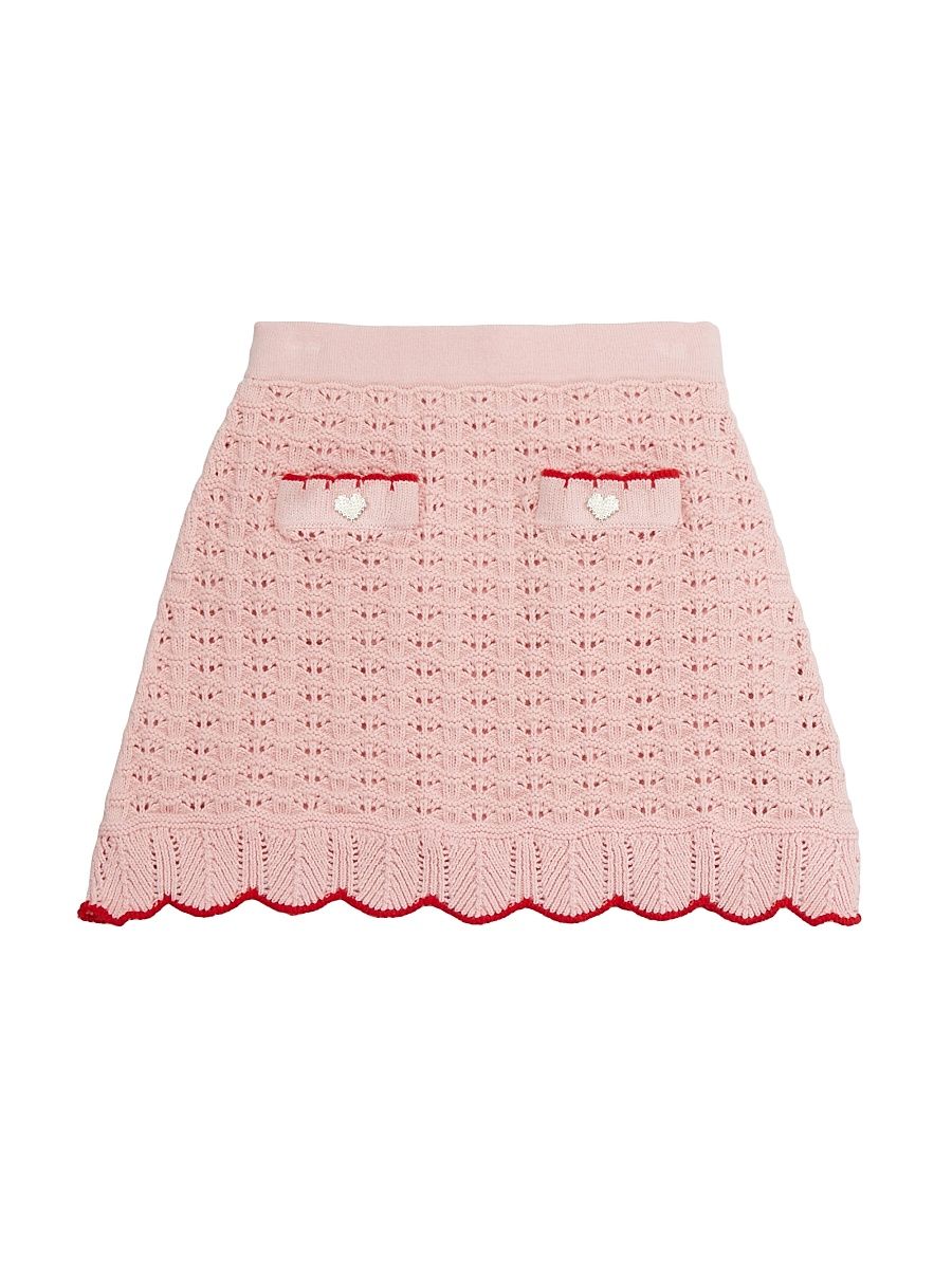 Little Girl's & Girl's Textured Knit Heart Detail Skirt - Pink - Size 6
