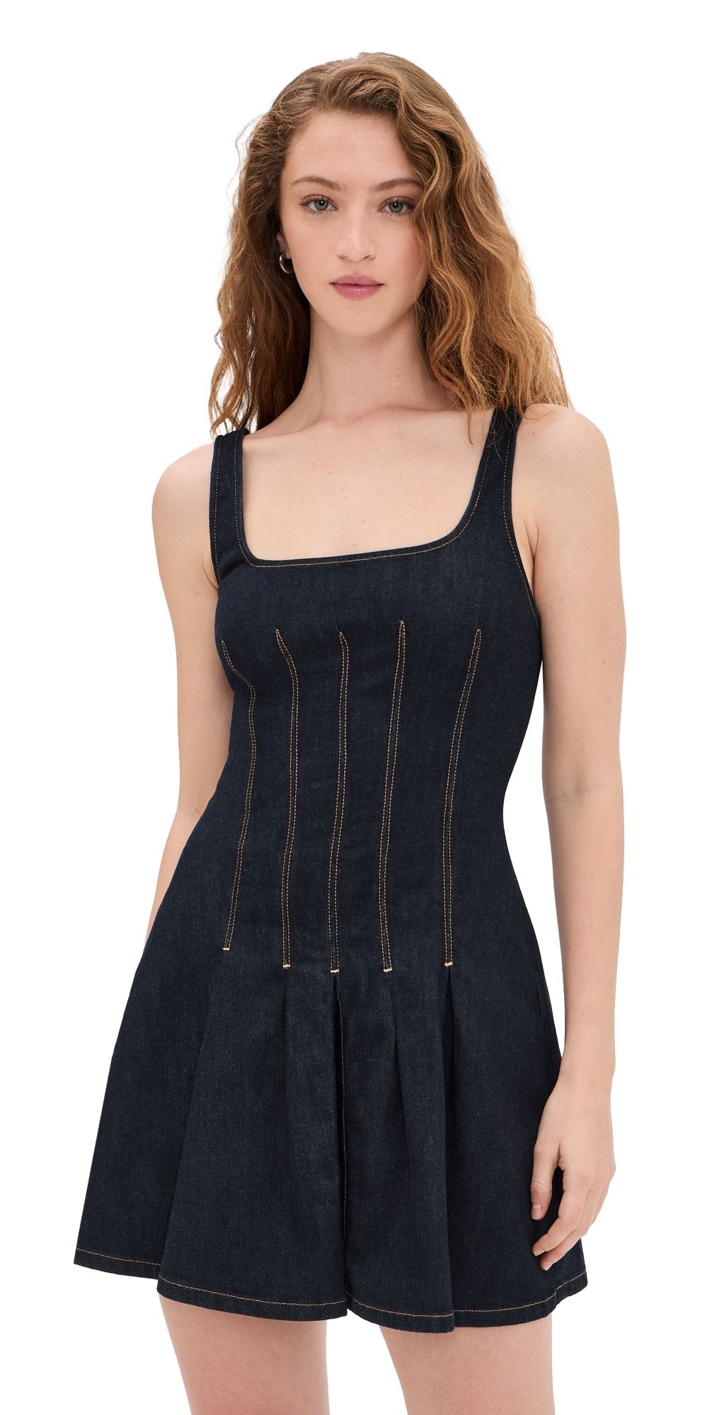 ALICE + OLIVIA Hollis Flared Denim Mini Dress Dark Rinse 4