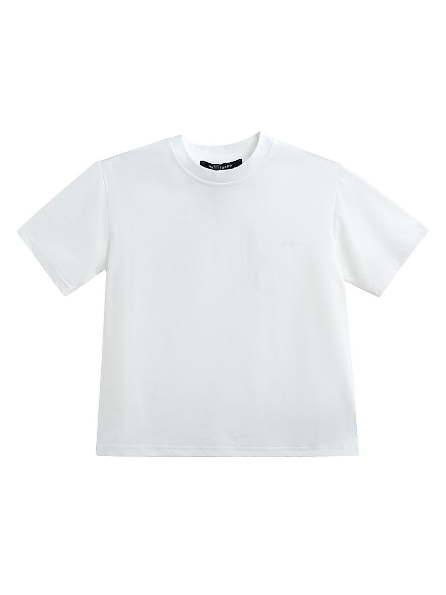 Little Girl's & Girl's T-Shirt with Mustache Detail - White - Size 14