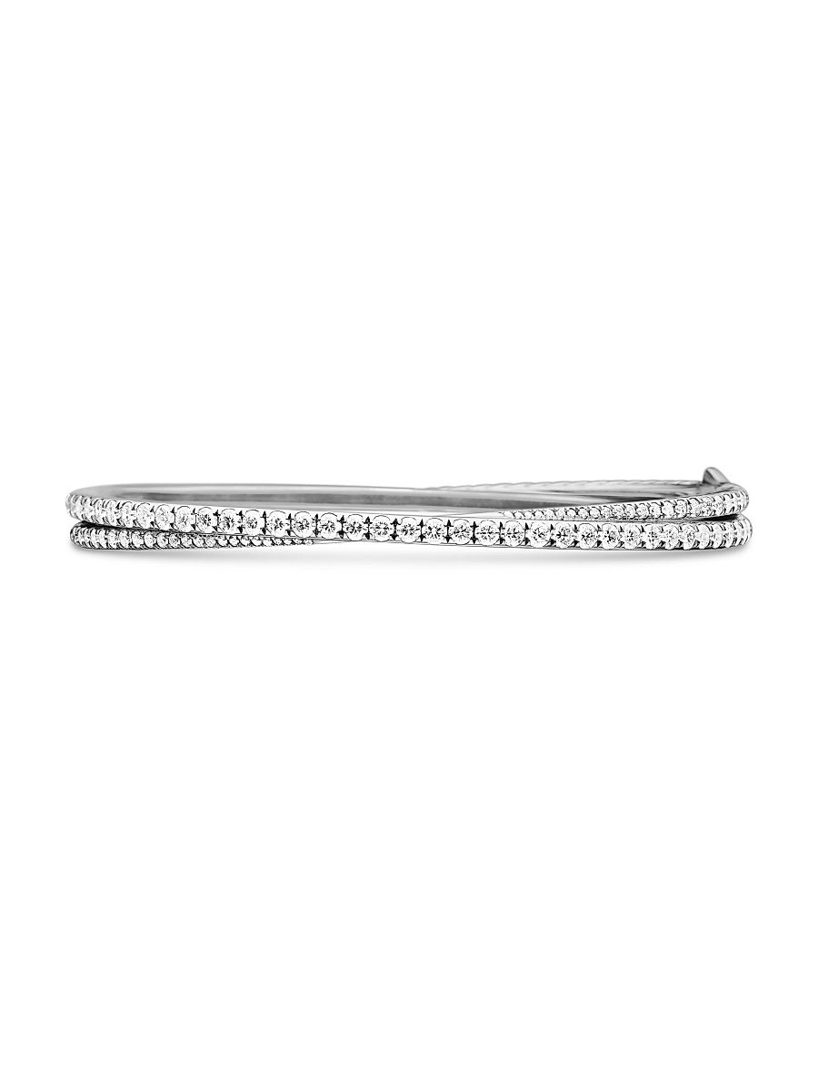 Women's Pavé Crossover Two Row Bracelet in 18K White Gold - Diamond - Size Medium