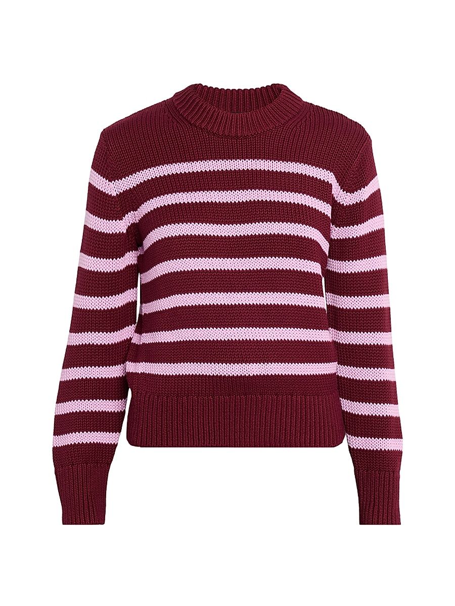 Women's Alise Striped Cotton Crewneck Sweater - Mulberry - Size XL