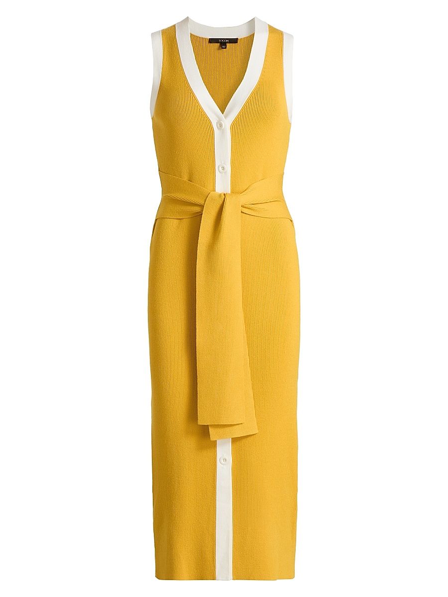 Women's Victoria Knit Tie-Waist Midi-Dress - Tuscan Sun Optic - Size Large