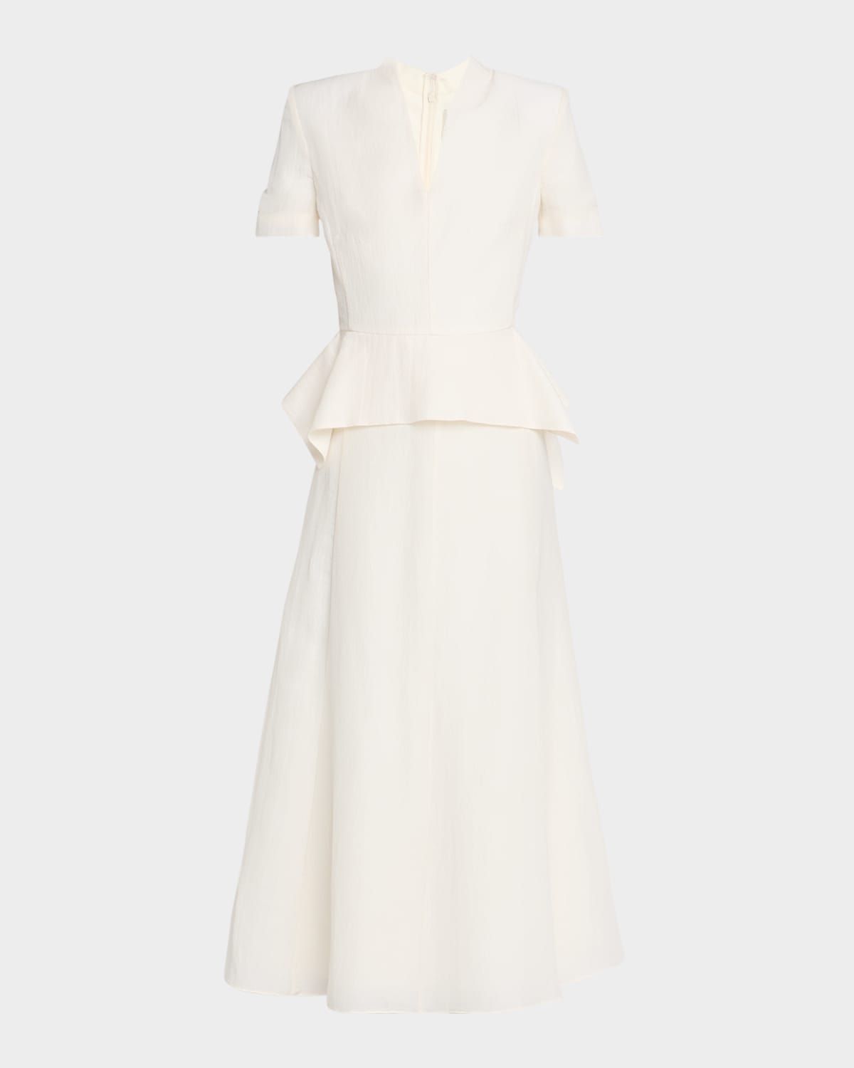 V-Neck Peplum Silk Jacquard Midi Dress