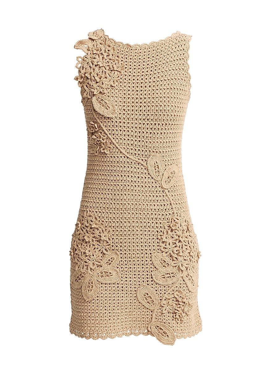 Women's Porcelain Flower Crocheted Minidress - Tan - Size Medium