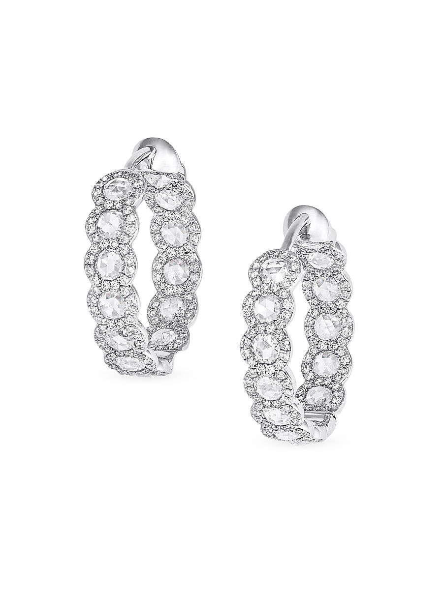 Women's Scallop 18K White Gold & 2.41 TCW Diamond Mini Hoop Earrings - White Gold
