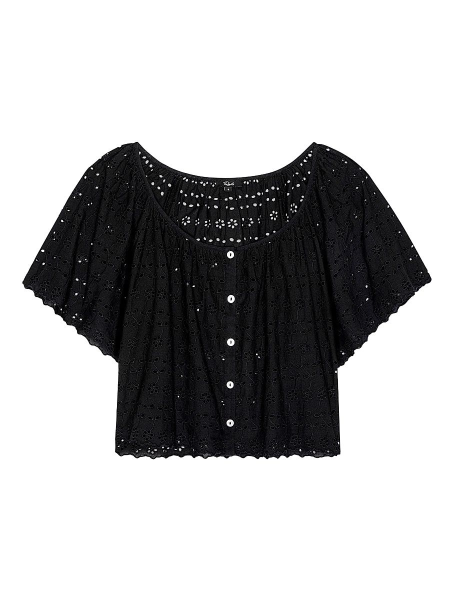 Women's Miller Eyelet Cotton Top - Black Eyelet - Size XS