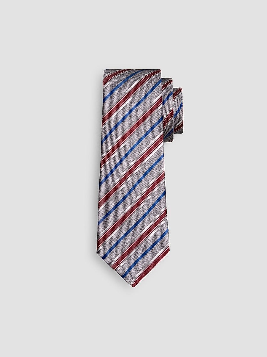 Men's Striped Silk Tie - Red Navy