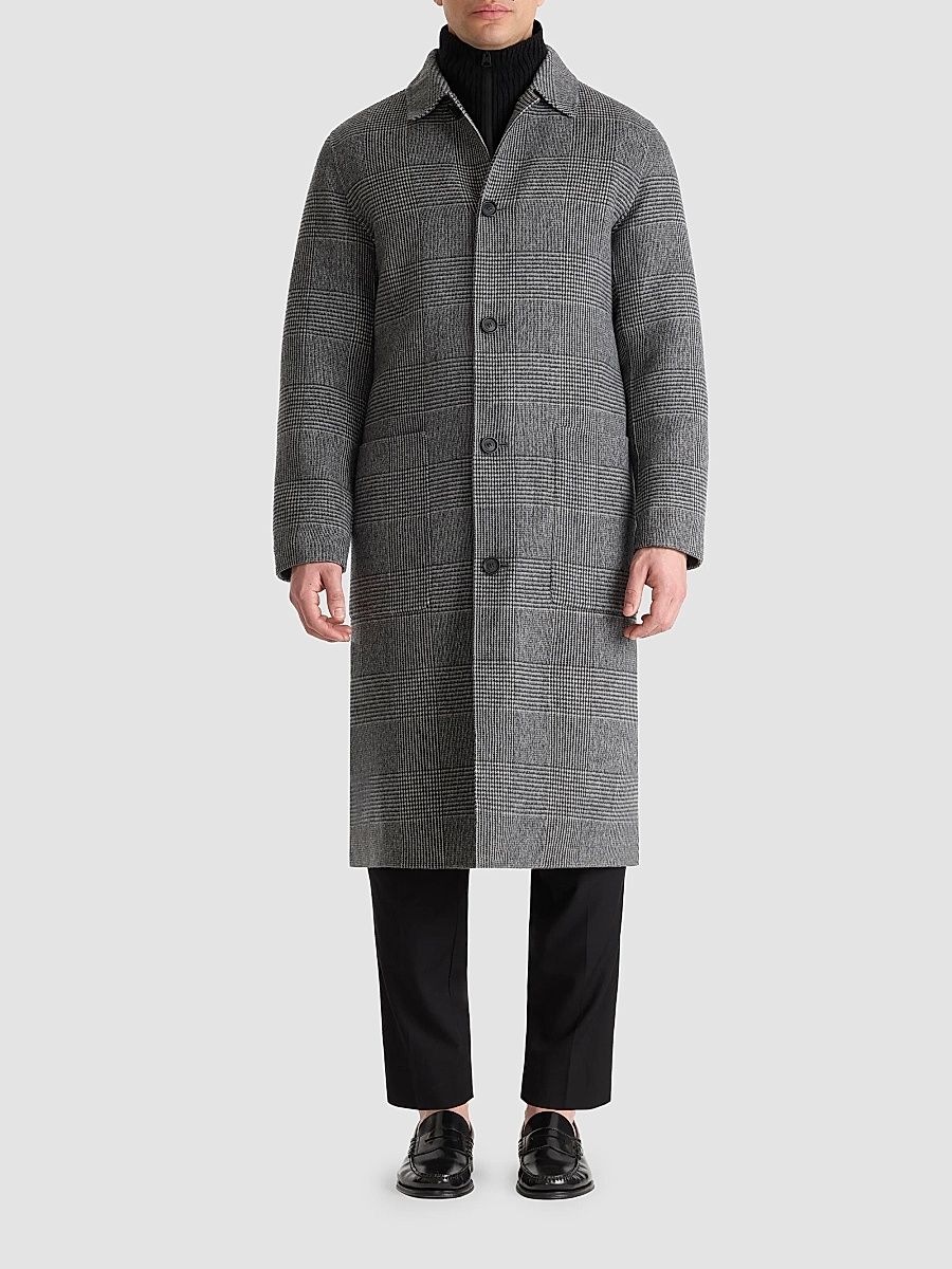 Mackage Men's Beckett Plaid Wool Overcoat - Black Cream - Size 42