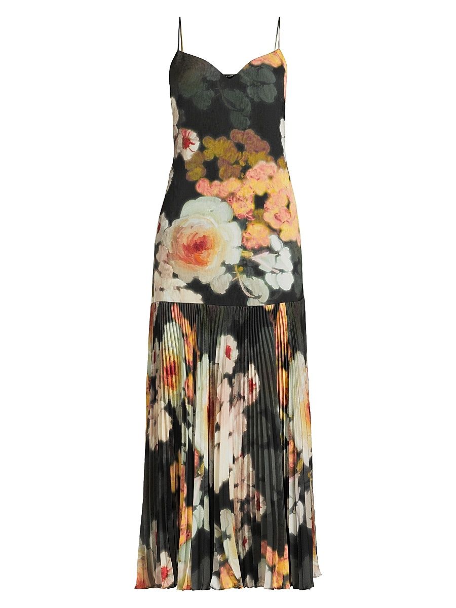 Women's Camden Watercolor-Print Pleated Cocktail Dress - Black Multi - Size XXL